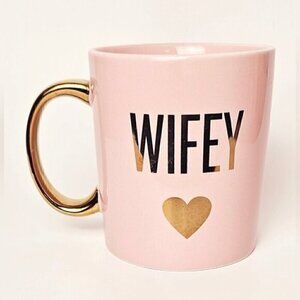 Indigo “Wifey” Pink Ceramic Mug Gold Handle & Heart Accent